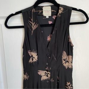 SHIBUYA Mon Amour Black, Floral, Satine, Button Down Maxi w/ Side-Slits / SZ: 1